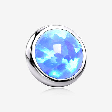 Implant Grade Titanium Internally Threaded Bezel Set Round Fire Opal Part-Blue Opal